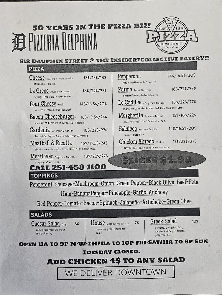 Pizzeria Delphina at the Insider Food Hall Menu image 1
